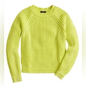 J.Crew Garment Washed Relaxed Fit Chunky Knit Crewneck Sweater -  Yellow Lime XL